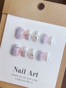 Handmade Short Shell Pearl Nail Art Wearable False Nails Detachable Nail Stickers White Enhancing Beauty Nail Products