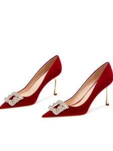 เรียบหรู สีแดงจีนรองเท้าแต่งงานสําหรับผู้หญิง < Ne1> รองเท้าส้นสูงแสดงส้นรองเท้าสําหรับชุดเจ้าสาวสวมรองเท้าแฟชั่นเดียว
