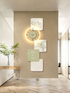 Cream Style Entrance Painting Fresh Creative Clocks Hanging Painting Nordic Greenery Corridor Aisle Atmosphere Light Painting
