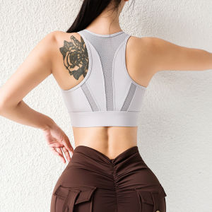 เสื้อชั้นในกีฬาผู้หญิงแบบหนาแน่นกันกระแทก ซิปหน้า ป้องกันการหย่อนคล้อย ชุดชั้นในวิ่งฤดูร้อน ผ้าตาข่ายบาง ชุดชั้นในวิ่ง