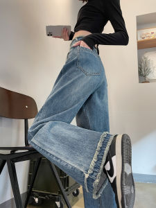 High Waist Fleece Lined Wide Leg Jeans Womens Autumn Winter New Style Loose Small Size Frayed Hem Straight Cut Denim Pants