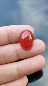 พลอยคาร์เนเลี่ยน(Carnelian)น้ำหนัก 16.95 กะรัต ขนาด 14.99 x 20.01 x 7.79 มิล พลอยสีแดงอมส้มเนื้อใส พลอยแท้จากประเทศบราซิล