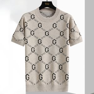 HENGYUANXIANG | Hengyuanxiang 2023 Mens Knitted Short Sleeve Sweater Trendy Print Striped Base Layer Shirt Autumn Winter Casual Loose Fit