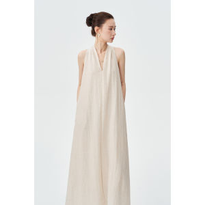 Elegant Minimalist V-Neck Sleeveless Hanging Neck Long Dress Womens Summer Black Vacation Backless Dress Loose Waist Design