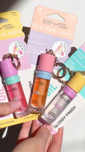 BYS Lip Oil Wearable Keyring | Hydrating Gloss for On-the-Go | Clear or Sheer Pink/Peach | Non-Sticky Comfortable | Clip to Keys or Bag | Cruelty-Free & Vegan