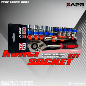 APR AP67 1/2in Kunci Set Socket Sok 12pcs Sok Wrench Rachet Handle Multifungsi alat perkakas