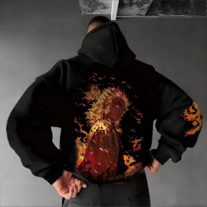 Demon Slayer 2025 Autumn/Winter New Mens Hoodie Rengoku Kyoujurou Anime Printed Loose Casual American Family Sweater Top