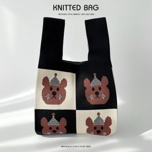 กระเป๋าถือถักสไตล์เกาหลีสำหรับใส่ของทำงาน กระเป๋าถือลายการ์ตูน กระเป๋าถือแฟชั่นสำหรับใช้ในชีวิตประจำวัน กระเป๋าถือขนาดกลาง กระเป๋าถือผ้าโพลีเอสเตอร์