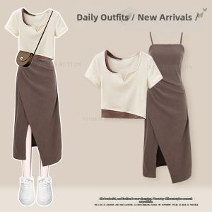 NUMEN BUTTON | Plus-size Youthful Style Simple Elegant T-Shirt Dress Set