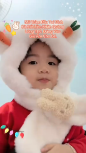 Mũ Len Tai Thỏ Đính Cà Rốt Liền Khăn Cho Bé 1–5 Tuổi – Lông Nhung Mềm Mịn Giữ Ấm Đầu–Tai–Cổ