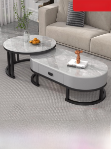 Modern Minimalist Extendable Oval Rock Plate Coffee Table Luxury Light Home Living Room Furniture Small Apartment New 2024