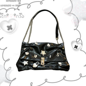 Shiny Leather Spicy Girl Cool Sweet Crossbody Bag with Chain Underarm Bag Trendy Kitty Rhinestone Leisure Fashion Handbag