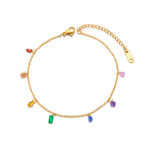 Lokaer Fashion Colorful Cubic Zirconia Stainless Steel Anklet For Women Waterproof Gold Color Chain Zircon Trendy Jewelry A24003