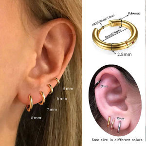 2pcs Minimal Glossy Hoop Earrings Gold Color Tiny Cartilage Earrings Piercing Accessory Trendy Small Huggie Female Hoops For Men