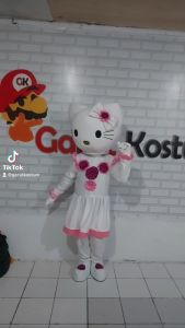 Kostum maskot badut hello kitty putih cantik setelan lucu karnaval