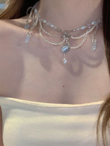 Elegant Ancient Chinese Style Pearl & Rhinestone Tassel Necklace: A High-End Hanfu Accessory