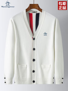 MUNSINGWEAR Mens Knitted Wool Cardigan Casual Fashion Outerwear Long Sleeve V-Neck Antibacterial Breathable Straight Cut Style