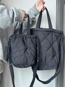 Minimalist Korean Style Nylon Bucket Bag Pure Color Handheld Soft Shoulder Crossbody Small Bag for Casual Business Use