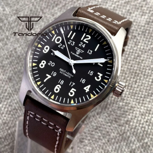 Tandorio 39mm 20BAR Dive Pilot Mens Automatic Steel Watch NH35 Miyota 8215 PT5000 Mechanical AR Sapphire Wristwatch Green Lume
