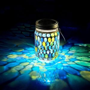 โคมไฟโหลแก้วโมเสกพลังงานแสงอาทิตย์โคมไฟพลังงานแสงอาทิตย์สำหรับสวนดอกกุหลาบแต่งลานบ้านไฟกลางคืนหลอดไฟ LED พลังงานแสงอาทิตย์สำหรับตกแต่งโต๊ะหลังบ้านพื้นหรืออุปกรณ์ประดับต้นไม้