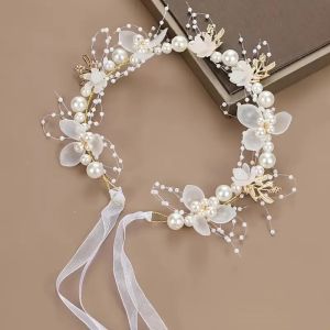 One Fairy Imitation Pearl Sweet Flower Wreath Headband Headwear for Ladies with Party Wedding Birthday Princess Hair Accessory