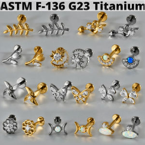 G23 Titanium Butterfly Zircon Lip Studs Internal ThreadOpal Moon Ear Helix Tragus Cartilage Helix Earrings Body Piercing Jewelry