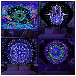 VIKAMA Neon Illusion Hamsa Hand Tapestry Cosmic Nebula All Seeing Eye Meditation Room Bohemian Bedroom Home Decor Tapestry