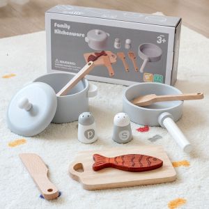 Play Kitchen Accessories Pretend Cooking Sets for Kids Cookware Toy with Pots Pans Plates Dishes 9 Pieces Montessori Utensils Serving Playset for Preschool Toddlers