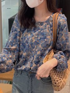 WANGGONGZHU | French Long Sleeve Floral Chiffon Shirt Women Spring Autumn Fashion Lantern Sleeve Top Design Sensation Niche Princess Style