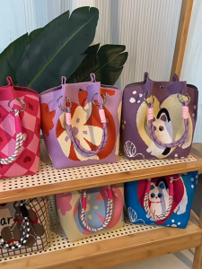 Tas wanita terbaru kekinian korea style vintage rajut tebal tote bag