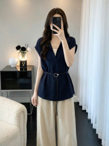 AIYITI | Puff-friendly V-neck Short Sleeve False Two-Piece Shirt