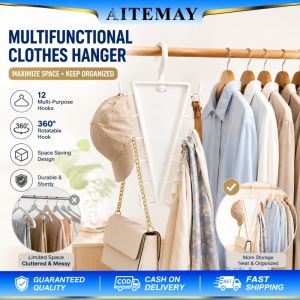 Aitemay 5 Pack Multi Hook Hanger - Space Saving Rotatable Double-Sided Closet Organizer (12 Hooks) for Scarves Ties & Accessories | V-Shape Storage Holder