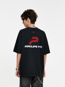 PCLP Summer Loose Mens Short Sleeve T-Shirt Couple Matching Retro American Heavy Printing Youth Fashion Standard Fit Tee