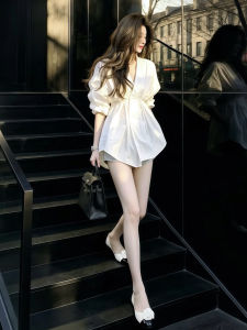 LIRUSHAN | V-neck Slimming White Shirt Female Summer