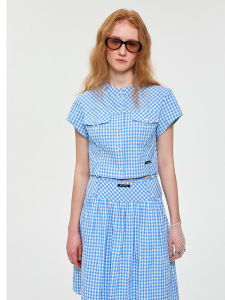 Alexia Sandra | Spring and Summer New Womens Salt Plaid Stand Collar Shirt
