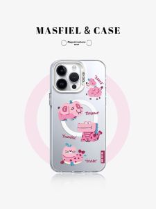 MASFEIL | Ốp Lưng iPhone 15 Pro Max Màu Hồng Hình Động Vật Tương Thích Có Giá Đỡ Từ Tính và Bảo Vệ Chống Sốc