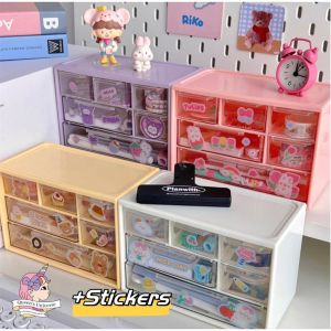 Sanrio Mini Drawer Desk Organizer Stationary Storage Box Cosmetics Jewelry Box Transparent Storage Box
