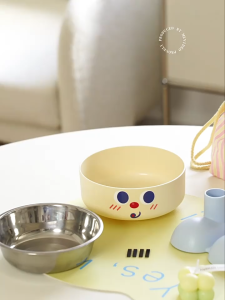 chén chống gù cổ inox và nhựa (version mỉm cười) dành cho chó mèo - T3 PETS SHOP