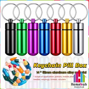 HB Aluminum Keychain Medication Pill Box Portable Mini Travel Pill Boxes Medicine Vitamin Holder case