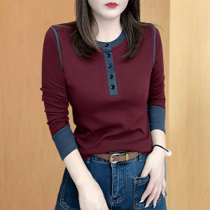 Slimming Long Sleeve T-Shirt for Women Autumn New Style Beautiful Base Shirt Mommy plus Size Fitting Wear Resistant Korean Version