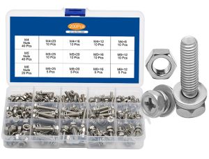 200pcs Cross recessed phillips hexagon head screw nut and washer three sems screw set kit M4 M5 M6 stainless steel three combination