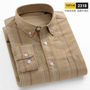 Paul Pure Cotton Men Floral Long Sleeves Shirt Young and Middle-Aged Casual Cotton Oxford Plus Size Shirt Mens Clothing