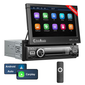 ESSGOO 7 inch HD 1 Din Car Stereo Carplay Android Auto Telescopic Touch Screen MP5 Player Support Mirror Link USB/AUX/TF/BT/Online Map FM Radio