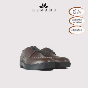 Giày tây Modern Derby Brown - LEMANS da bò nguyên tấm đế tăng chiều cao 4cm bảo hành 24 tháng