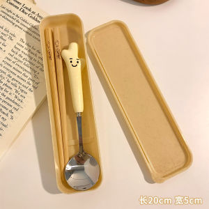 Portable Stainless Steel Wooden Handle Chopsticks Fork Spoon Three-Piece Set for Students Adults Outdoor Dining Utensils