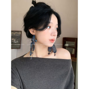 Red Plaid Butterfly Knot Sash Earrings Womens High-End Unique Design Silver Needle Hoop Oversized Circle Ear Jewelry