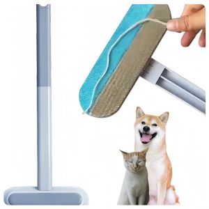 Pet Hair Remover Brush with Squeegee Long Handle Dog Hair Cleaner for Carpet Bed Sofa - Hair Cleaning Tool for Home