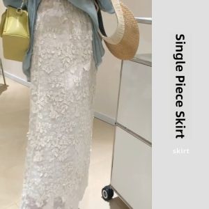 YUEZHONGWEI | Loose Fit Ice Silk Linen Round Neck Knitted Short Sleeve T-Shirt Women Summer Design Sense Half Sleeve Top Blue Summer T-Shirt