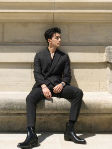 WuLei Korean Style Casual Tailored Mens British Fashion Pad Shoulder High End Sensation Slim Fit Iron Free Jacket Trendy