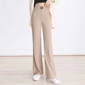High Waist Drapey Ice Silk Wide Leg Pants Womens Casual Flared Trousers Spring Summer Trendy Long Thin Material Versatile Style